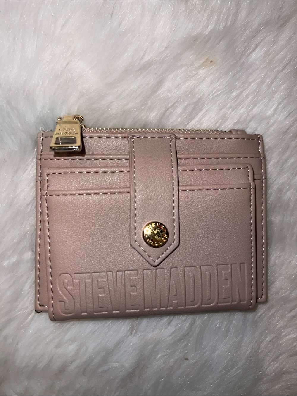 Steve Madden Pink Snap Card Wallet with Gold Hardware